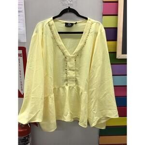 Giuliana sunny yellow flowy blouse with gems size 1X new from HSN